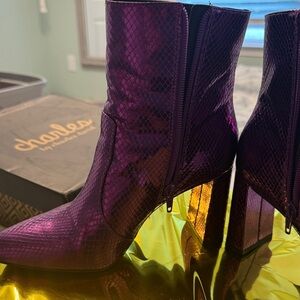 Charlies Shimmering Purple Heeled Boots